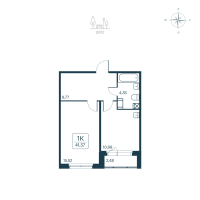 1 ккв № 119 Корп.: 2.1 (монолитный) Уч. 2141.1 , Секция 2  в ЖК Расцветай в Янино