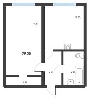 1 ккв № 183 Корп.: 2121.2 , Секция 1  в ЖК Расцветай в Янино