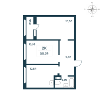 2 ккв № 213 Корп.: 2126.1 , Секция 3  в ЖК Расцветай в Янино