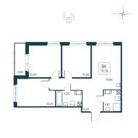 3 ккв № 123 Корп.: 2.1 (монолитный) Уч. 2141.1 , Секция 2  в ЖК Расцветай в Янино