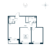 2 ккв № 12 Дом: 2.2 Корп.: 2141.2 , Секция 1  в ЖК Расцветай в Янино