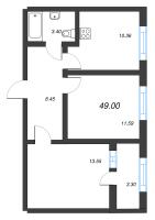 2 ккв № 127 Корп.: 2126.1 , Секция 2  в ЖК Расцветай в Янино