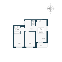 3 ккв (Евро) № 205 Корп.: 2141.4 , Секция 3  в ЖК Расцветай в Янино