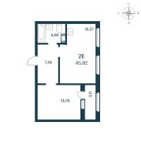 2 ккв (Евро) № 196 Корп.: 2126.1 , Секция 3  в ЖК Расцветай в Янино