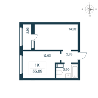 1 ккв № 214 Корп.: 2126.1 , Секция 3  в ЖК Расцветай в Янино