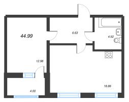 2 ккв (Евро) № 41 Корп.: 2121.1 , Секция 1  в ЖК Расцветай в Янино