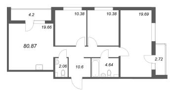 4 ккв (Евро) № 199 Корп.: 2141.4 , Секция 3  в ЖК Расцветай в Янино
