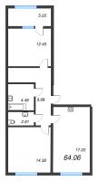 3 ккв (Евро) № 106 Корп.: 2121.2 , Секция 1  в ЖК Расцветай в Янино