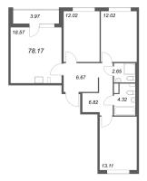 4 ккв (Евро) № 234 Корп.: 2141.4 , Секция 4  в ЖК Расцветай в Янино