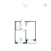 2 ккв (Евро) № 166 Корп.: 2.2 (монолитный) Уч. 2141.2 , Секция 2  в ЖК Расцветай в Янино
