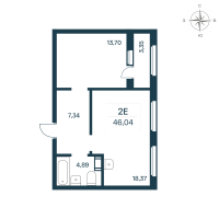 2 ккв (Евро) № 195 Корп.: 2126.1 , Секция 3  в ЖК Расцветай в Янино