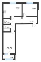 3 ккв (Евро) № 55 Корп.: 2126.1 , Секция 2  в ЖК Расцветай в Янино