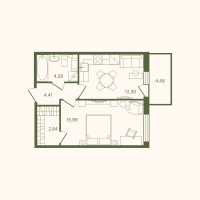 1 ккв № 53 Корп.: 3 , Секция 1  в ЖК Рауни