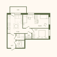 3 ккв (Евро) № 1 Корп.: 3 , Секция 1  в ЖК Рауни