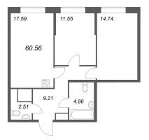3 ккв (Евро) № 315 Корп.: 1 , Секция 2  в ЖК Речной квартал