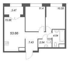 3 ккв (Евро) № 424 Корп.: 1 , Секция 3  в ЖК Речной квартал
