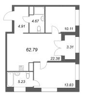 3 ккв (Евро) № 14 Корп.: 1 , Секция 1  в ЖК Речной квартал