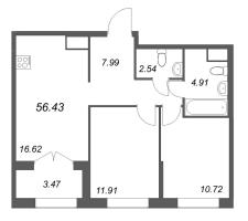 3 ккв (Евро) № 428 Корп.: 1 , Секция 3  в ЖК Речной квартал
