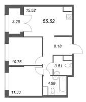 3 ккв (Евро) № 34 Корп.: 1 , Секция 1  в ЖК Речной квартал