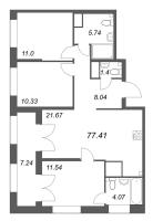 4 ккв (Евро) № 123 Корп.: 1 , Секция 1  в ЖК Речной квартал