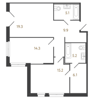 3 ккв (Евро) № 4 Корп.: 3 , Секция 3  в ЖК Репин