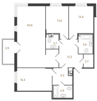 4 ккв (Евро) № 16 Корп.: 3 , Секция 3  в ЖК Репин