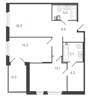 3 ккв (Евро) № 10 Корп.: 3 , Секция 3  в ЖК Репин