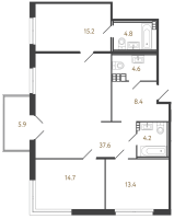 4 ккв (Евро) № 20 Корп.: 3 , Секция 3  в ЖК Репин