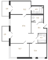 4 ккв (Евро) № 15 Корп.: 3 , Секция 3  в ЖК Репин