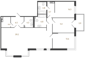 4 ккв (Евро) № 14 Корп.: 3 , Секция 3  в ЖК Репин