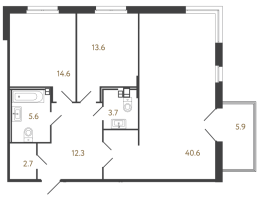 3 ккв (Евро) № 54 Корп.: 5 , Секция 5  в ЖК Репин