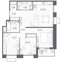 4 ккв (Евро) № 23 Корп.: 5 , Секция 5.1  в ЖК Respect