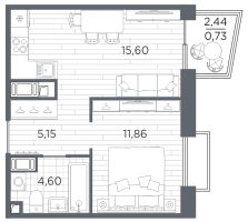 2 ккв (Евро) № 567 Корп.: 3 , Секция 3.3_2  в ЖК Respect