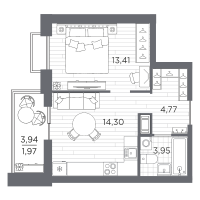 1 ккв № 414 Корп.: 3 , Секция 3.2_7  в ЖК Respect