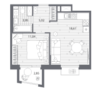 2 ккв (Евро) № 6 Корп.: 2 , Секция 2.1  в ЖК Respect