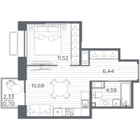 2 ккв (Евро) № 27 Корп.: 5 , Секция 5.1  в ЖК Respect