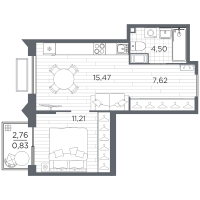 2 ккв (Евро) № 12 Корп.: 4 , Секция 4.1  в ЖК Respect