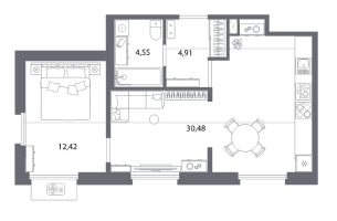 2 ккв (Евро) № 3 Корп.: 2 , Секция 2.1  в ЖК Respect