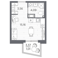 Студия № 256 Корп.: 3 , Секция 3.2_5  в ЖК Respect