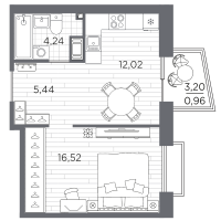 1 ккв № 440 Корп.: 3 , Секция 3.2_8  в ЖК Respect
