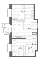 3 ккв (Евро) № 92 Корп.: 3 , Секция 3.2_2  в ЖК Respect
