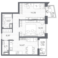 2 ккв № 315 Корп.: 3 , Секция 3.2_6  в ЖК Respect