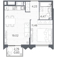 2 ккв (Евро) № 17 Корп.: 4 , Секция 4.1  в ЖК Респект