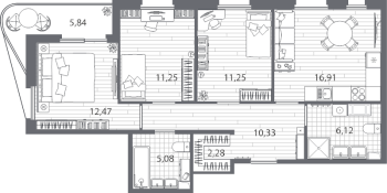 4 ккв (Евро) № 18 Корп.: 1 , Секция 1.1  в ЖК Респект
