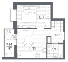 1 ккв № 409 Корп.: 3 , Секция 3.2_7  в ЖК Респект