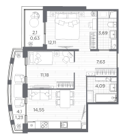 2 ккв № 122 Корп.: 6 , Секция 6.2  в ЖК Респект