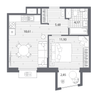 2 ккв (Евро) № 5 Корп.: 2 , Секция 2.1  в ЖК Респект