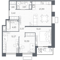 4 ккв (Евро) № 16 Корп.: 5 , Секция 5.1  в ЖК Респект