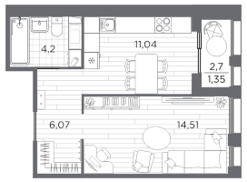 1 ккв № 13 Корп.: 6 , Секция 6.1  в ЖК Респект