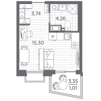 Студия № 195 Корп.: 3 , Секция 3.2_4  в ЖК Респект